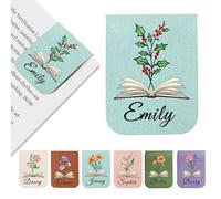 EDSG Personalised Magnetic Bookmark, Leather Name Bookmarks with Birth Flower for Book Lovers, Readers, Teacher, Students, Custom Book Mark for Women Men Christmas Birthday (Blue)