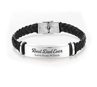 EDSG Personalised Mens Bracelet Men Bracelets Leather Engraved Bracelet for Men Father's Day Christmas Bracelet Gifts from Daughter Son with Any Name & Text for Him Men Dad Daddy Father (Design1)