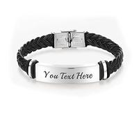 EDSG Personalised Mens Bracelet Men Bracelets Leather Engraved Bracelet for Men Father's Day Christmas Bracelet Gifts from Daughter Son with Any Name & Text for Him Men Dad Daddy Father (Design2)