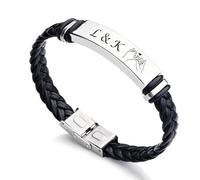 EDSG Personalised Mens Bracelets Gifts for Men Valentines Gifts for Him Engraved Leather Bracelet for Valentines Day Christmas Fathers Day Custom Gift Men Boyfriend Dad (Design 1)