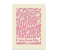 EDSG Personalised Mothers Day Card | Laser Papercut with Flower Design Customized Any Name with Envelopes | Custom Lovely Gift and Hand Finished in UK (Pink)