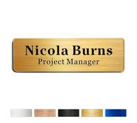 EDSG Personalised Name Badges, Engraved Name Badges for Work, 1 x 3in Name Tag with Pin or Strong Magnetic Backing, Name Badge for Teacher Business Lable Sign Employee Name Plate(Gold, 1“x3”)