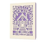 EDSG Personalised New Home Card, Laser Paper Cut Greeting Cards Housewarming Gifts with Envelope, Custom A5 Congratulations New Home Card Gifts for Couple Family Newlywed Friends (Lilac Purple)