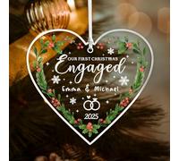 EDSG Personalised Our First Christmas Engaged Bauble, Christmas Tree Decorations Engagement Gifts, Acrylic Hanging First Xmas Engagement Ornaments for Engaged New Couple (Design 2, Heart)