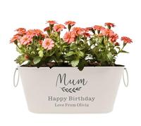 EDSG Personalised Plant Pot Engraved Metal Flower Pot Planter Garden Plant Pots Outdoor with Rings Gardening Gifts for Women Her Nanny Railing Balcony Anniversary Wedding Birthday(White, Design 4)