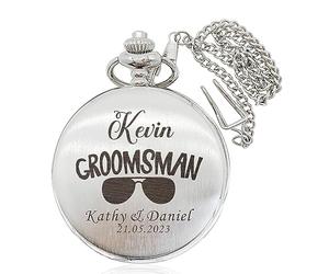 EDSG Personalised Pocket Watch Engraved Pocket Watch and Chain on Wedding Day Custom Gifts for Usher Father of The Bride Best Man Groomsman Father of The Groom with Gift Box (Silver Design 2)