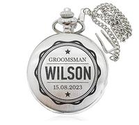 EDSG Personalised Pocket Watch Engraved Pocket Watch and Chain Personalised Gifts for Men Pocket Watch for Birthday Christmas Best Man Wedding Father's Day Grandad Gift with Gift Box(Silver Design1)