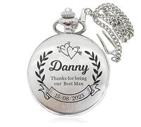 EDSG Personalised Pocket Watch Engraved Pocket Watch and Chain Personalised Gifts Wedding Gift for Best Man Custom Pocket Watch for Men Father's Day Grandad with Gift Box(Silver Design2)