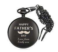 EDSG Personalised Pocket Watch Laser Engraved Watch Custom Fob Watch with Gift Box Father's Day Gift for Dad Daddy Boyfriend Husband Uncle Stepfather Grandad (Black, Design 1)