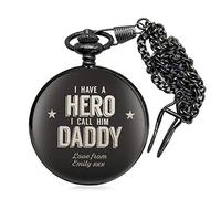 EDSG Personalised Pocket Watch Laser Engraved Watch Custom Fob Watch with Gift Box Father's Day Gift for Dad Daddy Boyfriend Husband Uncle Stepfather Grandad (Black, Design 5)