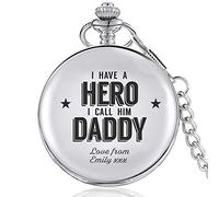 EDSG Personalised Pocket Watch Laser Engraved Watch Custom Fob Watch with Gift Box Father's Day Gift for Dad Daddy Boyfriend Husband Uncle Stepfather Grandad (Silver, Design 5)