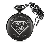 EDSG Personalised Pocket Watch Laser Engraved Watch Custom Fob Watch with Gift Box Father's Day Gift for Dad Daddy Boyfriend Husband Uncle Stepfather Grandad (Black, Design 2)