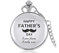 EDSG Personalised Pocket Watch Laser Engraved Watch Custom Fob Watch with Gift Box Father's Day Gift for Dad Daddy Boyfriend Husband Uncle Stepfather Grandad (Silver, Design 1)