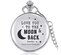 EDSG Personalised Pocket Watch Laser Engraved Watch Custom Fob Watch with Gift Box Father's Day Gift for Dad Daddy Boyfriend Husband Uncle Stepfather Grandad (Silver, Design 3)