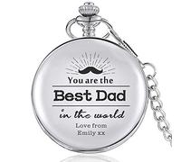 EDSG Personalised Pocket Watch Laser Engraved Watch Custom Fob Watch with Gift Box Father's Day Gift for Dad Daddy Boyfriend Husband Uncle Stepfather Grandad (Silver, Design 4)