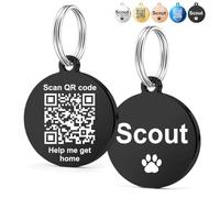 EDSG Personalised QR Code Dog ID Tags, Dog Tags for Pets UK Prime, Deep Engraved Cat Dog Name ID Tags, Online Profile Scan QR Receive Instant Pet Location Alert Email (Black-Round)
