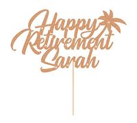 EDSG Personalised Retirement Cake Topper - Multicoloured Non-Shed Double Sided Glitter Card - Custom Any Name - Approx 4.7" x 6.5" - Unmounted with Easy Instructions - Rose Gold