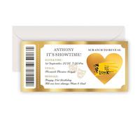 EDSG Personalised Scratch Card Reveal Theatre Ticket, Surprise Scratch Cards Show Reveal Ticket with Envelope, Scratch-off Card Musical Theatre Gifts for Husband Wife Boyfriend (Design 2)