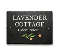 EDSG Personalised Slate House Signs for Outside, UV Printed House Name Plaques for Outside Door Number Plaques for Wall, Welcome House Sign Yard Garden Signs with Wall Fixings (Large - 30x20cm)