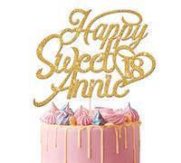 EDSG Personalised Sweet 16th Birthday | Customized with Any Age Any Name 12 16 18 21 30 Birthday Decor Cake Topper | Double Sided Glitter Birthday Cake Topper for Kids Hand Finished in UK(Gold)