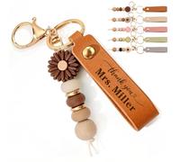 EDSG Personalised Thank You Teacher Keychain Gifts, Beaded Daisy Keyring, Thankyou Teacher Appreciation for Nursery Tutor Assistant, Teaching Assistant, End of The Year Back to School Gifts
