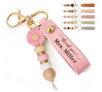 EDSG Personalised Thank You Teacher Keychain Gifts, Beaded Daisy Keyring, Thankyou Teacher Appreciation for Nursery Tutor Assistant, Teaching Assistant, End of The Year Back to School Gifts
