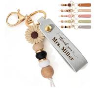 EDSG Personalised Thank You Teacher Keychain Gifts, Beaded Daisy Keyring, Thankyou Teacher Appreciation for Nursery Tutor Assistant, Teaching Assistant, End of The Year Back to School Gifts