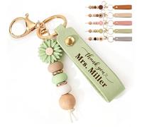EDSG Personalised Thank You Teacher Keychain Gifts, Beaded Daisy Keyring, Thankyou Teacher Appreciation for Nursery Tutor Assistant, Teaching Assistant, End of The Year Back to School Gifts