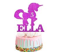 EDSG Personalised Unicorn Cake Topper | Custom Cake Decoration with Any Name & Age | Multicolour Glitter Party Decoration for Girls Boys 3 5 7 12 16 18 21 30 (Purple)