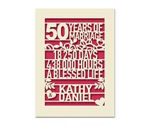 EDSG Personalised Wedding Anniversary Card | Laser Paper Cut Greeting Cards with Envelopes Customized Names and Times | Custom Gift and Hand Finished in UK (Fuchsia)