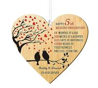 EDSG Personalised Wedding Anniversary Wooden Heart Plaque Hanging Sign Anniversary Wooden Gifts for Couple Her Him Wife Husband Parents Marriage Gift 1st 5th 10th 20th 30th 50th