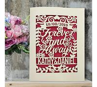 EDSG Personalised Wedding Card Laser Cut Wedding Anniversary Card, Congratulations Wedding Greeting Card Forever and Always with Envelopes, Custom Gift Hand Finished in UK(Fuchsia)