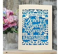 EDSG Personalised Wedding Card Laser Cut Wedding Anniversary Card, Congratulations Wedding Greeting Card Forever and Always with Envelopes, Custom Gift Hand Finished in UK(Blue)