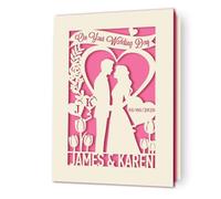 EDSG Personalised Wedding Card, Laser Cut Wedding Cards for Bride and Groom, On Your Wedding Day Card for Mr and Mrs Gifts, Wedding Keepsake Gift for New Couples Newly Wed (Fuchsia)