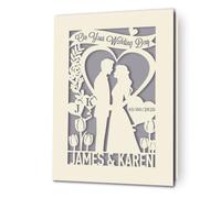 EDSG Personalised Wedding Card, Laser Cut Wedding Cards for Bride and Groom, On Your Wedding Day Card for Mr and Mrs Gifts, Wedding Keepsake Gift for New Couples Newly Wed (Grey)