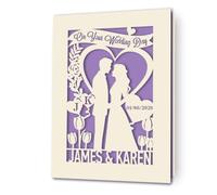 EDSG Personalised Wedding Card, Laser Cut Wedding Cards for Bride and Groom, On Your Wedding Day Card for Mr and Mrs Gifts, Wedding Keepsake Gift for New Couples Newly Wed (Lilac Purple)