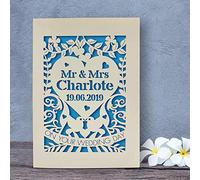 EDSG Personalised Wedding Card Laser Cut Wedding Greeting Card, Congratulations Wedding Gift Newlyweds Mr & Mrs Card with Envelopes, Custom Gift Hand Finished in UK(Blue)