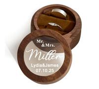 EDSG Personalised Wedding Ring Box for 2 Rings, Engraved Engagement Ring Bearer Box, Personalised Wedding Day Gifts for Girl Him Anniversary Proposal (Brown, Design 4)