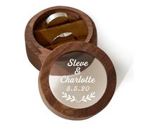 EDSG Personalised Wedding Ring Box for 2 Rings, Engraved Engagement Ring Bearer Box, Personalised Wedding Day Gifts for Girl Him Anniversary Proposal (Brown, Design 1)