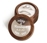 EDSG Personalised Wedding Ring Box for 2 Rings, Engraved Engagement Ring Bearer Box, Personalised Wedding Day Gifts for Girl Him Anniversary Proposal (White, Design 1)