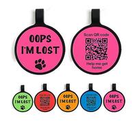 EDSG QR Code Dog Tags ID Tags for Dogs Pet Dog Name Tag Silent Silicone Dog ID Tag Cat ID Tag Pet Online Profile Scan QR Receive Instant Pet Location Alert Email (Pink Round)(113740)