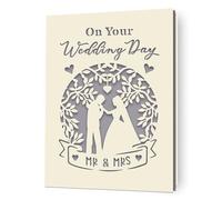 EDSG Wedding Card, Mr and Mrs Gifts, Laser Paper Cut Cards, Congratulations Wedding Day Greeting Cards for Him Her Bride Groom Wife Husband New Couple (Grey-1)