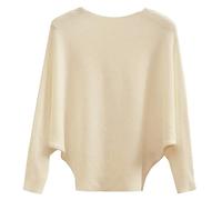 EDSTAR Women Dolman Batwing Sleeves Knitted Sweaters Winter Boat Neck Pullovers Tops, Apricot, One Size