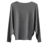 EDSTAR Women Dolman Batwing Sleeves Knitted Sweaters Winter Boat Neck Pullovers Tops - Grey - 10 UK/18 UK (One Size)