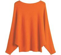 EDSTAR Women Dolman Batwing Sleeves Knitted Sweaters Winter Boat Neck Pullovers Tops, Orange, S