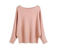 EDSTAR Women Dolman Batwing Sleeves Knitted Sweaters Winter Boat Neck Pullovers Tops, Pink, One size