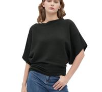 EDSTAR Women Dolman Batwing Sleeves Knitted Sweaters Winter Boat Neck Pullovers Tops, Short Sleeve-black, One Size