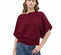 EDSTAR Women Dolman Batwing Sleeves Knitted Sweaters Winter Boat Neck Pullovers Tops, Short Sleeve-Burgundy, One Size