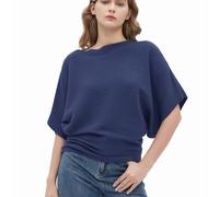 EDSTAR Women Dolman Batwing Sleeves Knitted Sweaters Winter Boat Neck Pullovers Tops, Short Sleeve-Dark Blue, One Size