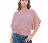 EDSTAR Women Dolman Batwing Sleeves Knitted Sweaters Winter Boat Neck Pullovers Tops, Short Sleeve-pink, One size